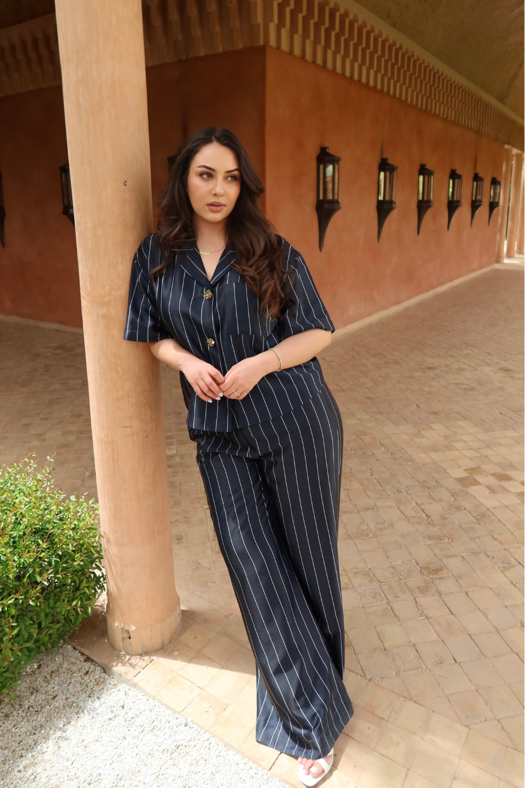 TINA WIDE LEG TROUSERS | NAVY STRIPE