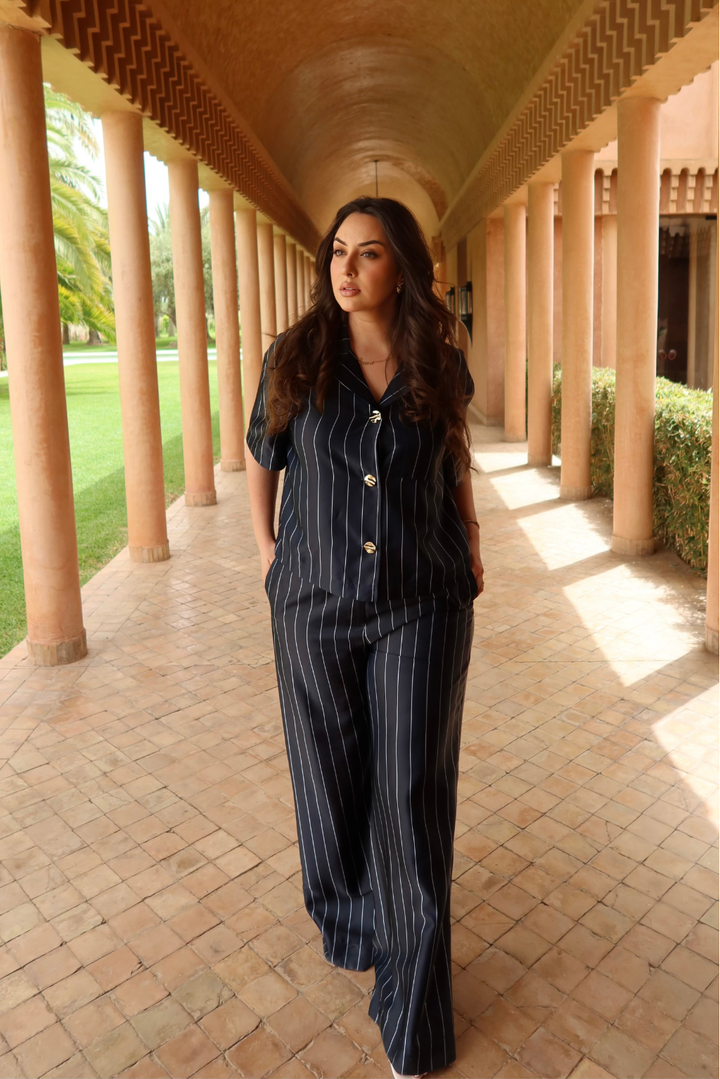 TINA WIDE LEG TROUSERS | NAVY STRIPE