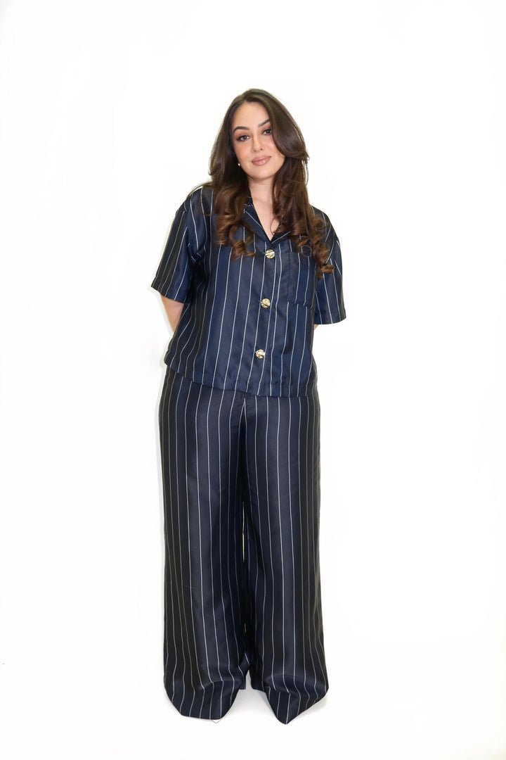TINA WIDE LEG TROUSERS | NAVY STRIPE