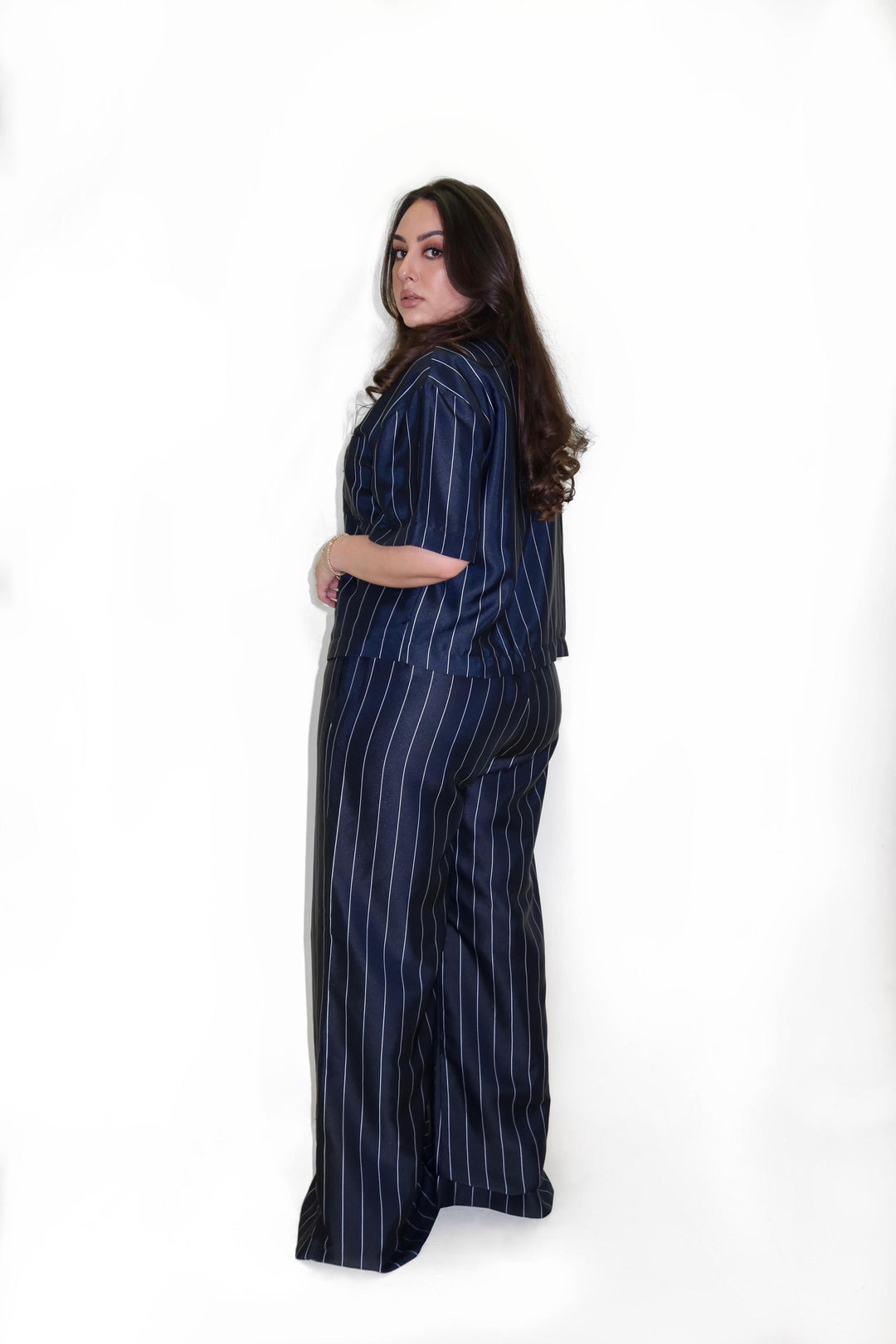TINA WIDE LEG TROUSERS | NAVY STRIPE